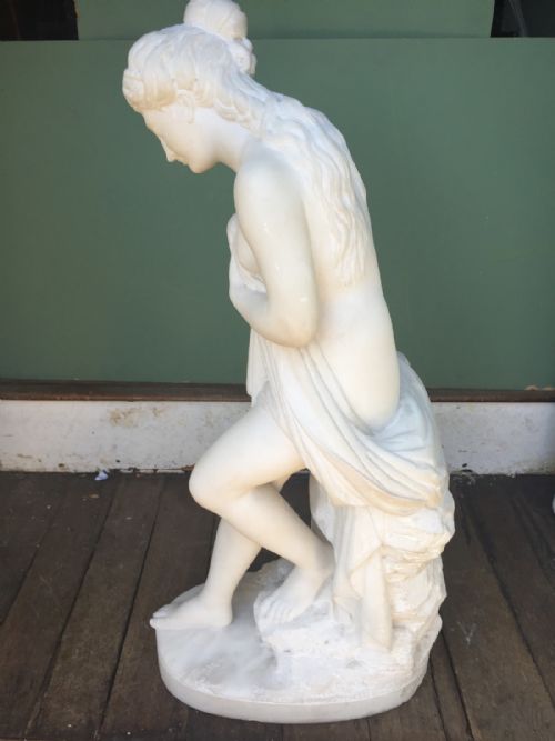 fig 1. Fine late C19th Italian carved white statuary marble figure of a bather by Pietro Bazzanti , Florence.
