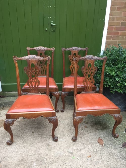 Set of 4 Mid C18th Style Carved Walnut Dining or Side Chairs in the Chippendale Manner .