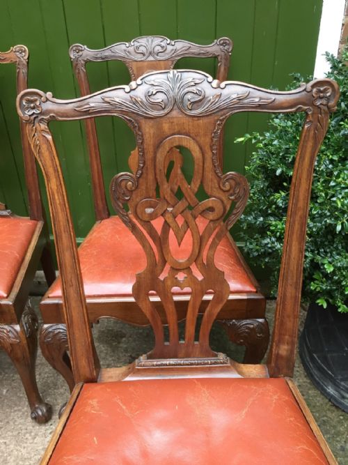 fig 2. Set of 4 mid C18th style carved walnut dining or side chairs in the Chippendale manner .