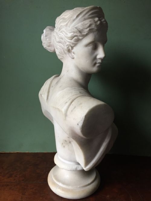 fig 1. Early C19th carved white statuary marble bust study of Diana.