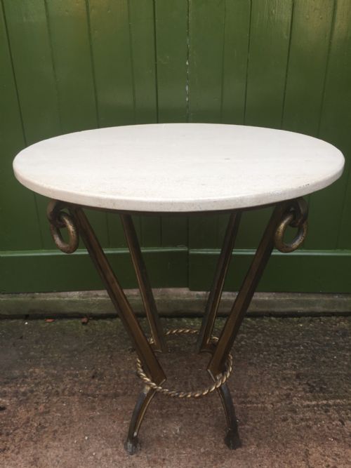 fig 1. Early C20th French gilded-bronze based table or 'gueridon' with circular Travertine stone top.