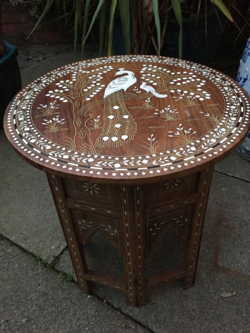 Early C20th Indian Bone-inlaid Circular Shisham Wood Table .