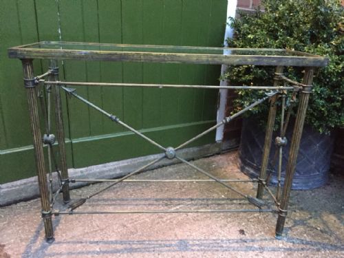 Early C20th Brass-framed Glass-topped Console Table of Empire Design.