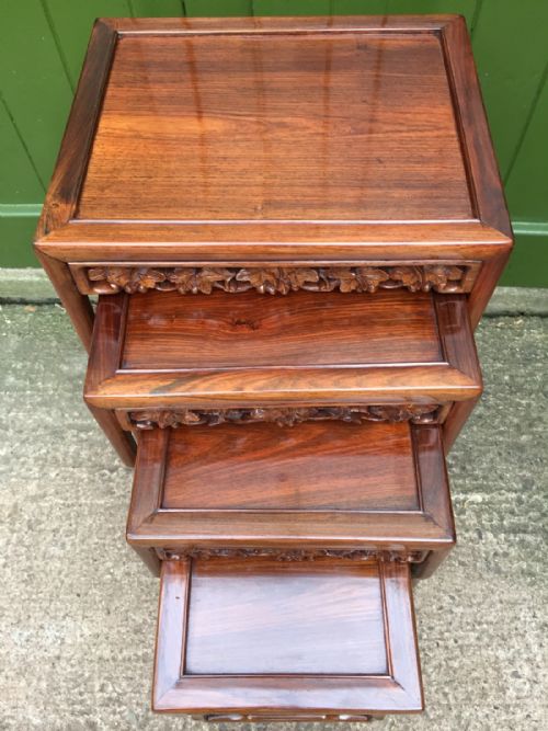 fig 1. Late C19th Chinese Qing Dynasty quartetto of carved hardwood nesting tables.