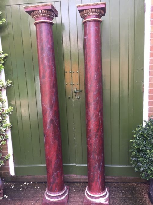 fig 1. Pair of late C18th George III period 'faux' or simulated rouge marble wooden Tuscan columns.