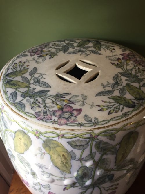 fig 1. Late C19th Staffordshire pottery Chinese-style barrel-form garden seat or side table by Copeland Spode.