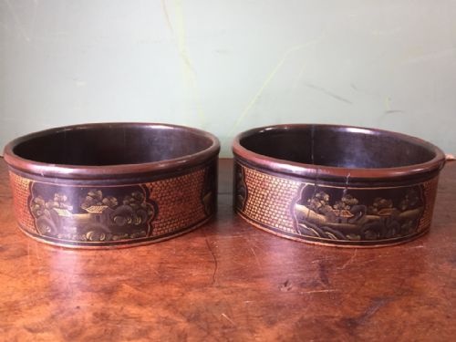 fig 1. Pair of early C19th Chinese Export lacquer wine-bottle coasters.