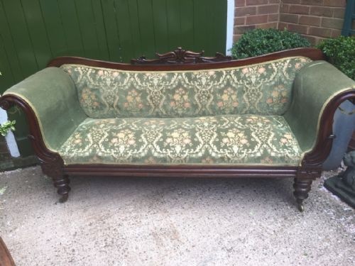 C19th William IV Period Mahogany Framed Double Scroll-end Settee in 'As Found' Country-house Condition.