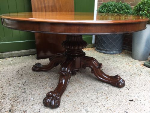 fig 2. C19th William IV period mahogany circular extending dining table with extra leaf.