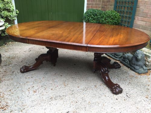 fig 1. C19th William IV period mahogany circular extending dining table with extra leaf.