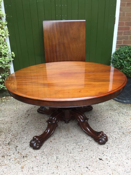C19th William IV Period Mahogany Circular Extending Dining Table with Extra Leaf.