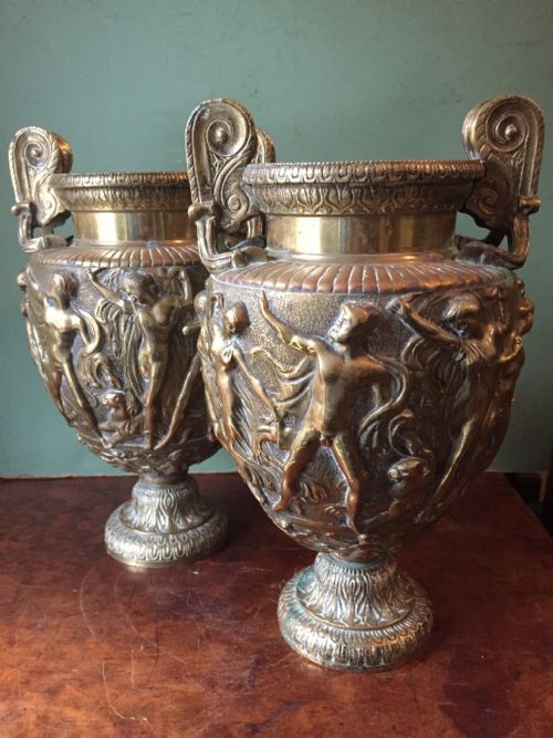 fig 1. Pair of mid C19th gilded brass 'Grand Tour' souvenir volute Krater vases , known as