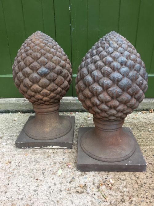 fig 1. Large pair of decorative late C19th cast stone-ware or terracotta finials modelled as pine cones or acanthus flower buds.