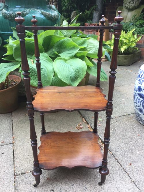fig 1. Mid C19th rosewood 3-tier etagere of neat scale and proportions.
