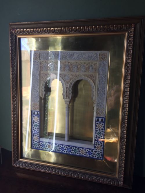 fig 1. Early C20th framed gesso or stucco polychrome decorated architectural plaque from Alhambra .