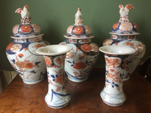 Garniture of 5 Early C19th Japanese Imari Pattern Porcelain Vases of Small Proportions.