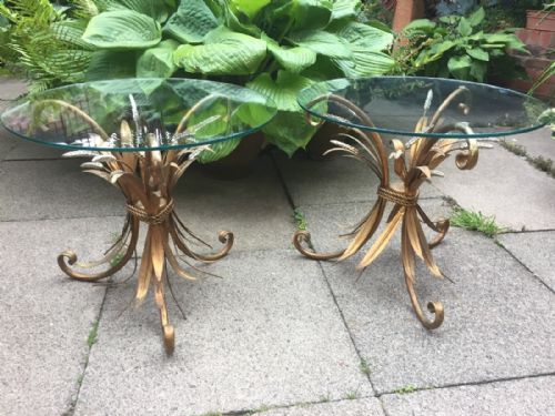 Pair of Early C20th Gilded and Silvered Metal 'Wheatsheaf' Based Occasional Tables with Circular Plate Glass Tops.
