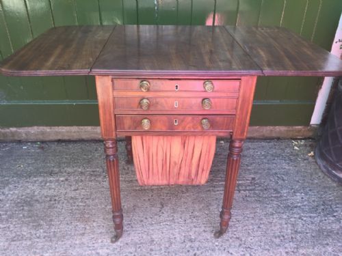 fig 1. Early C19th Regency period mahogany drop-leaf Pembroke sewing table with fitted writing drawer , in the manner of Gillows of Lancaster.