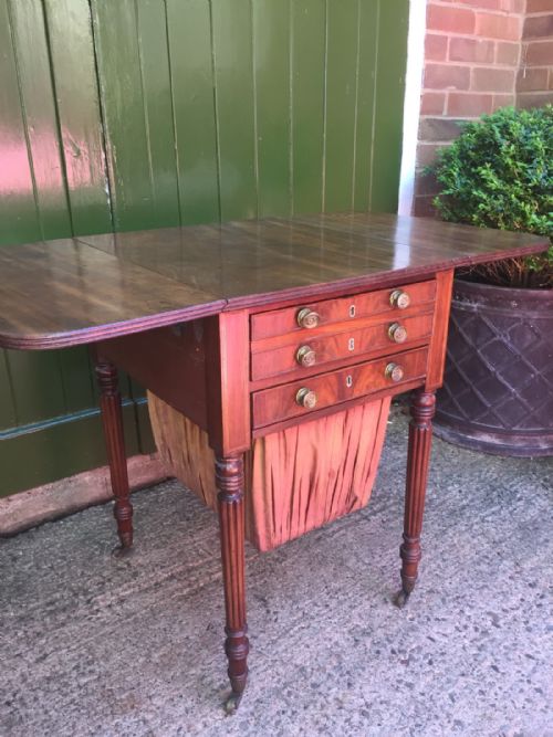 fig 2. Early C19th Regency period mahogany drop-leaf Pembroke sewing table with fitted writing drawer , in the manner of Gillows of Lancaster.