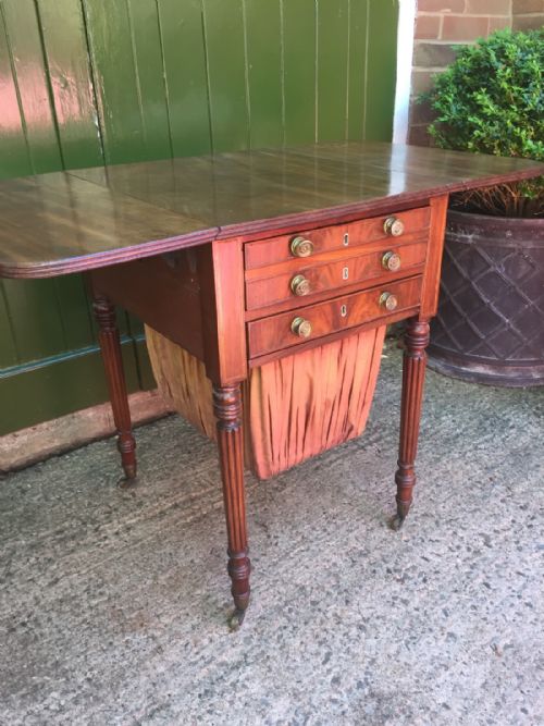 fig 3. Early C19th Regency period mahogany drop-leaf Pembroke sewing table with fitted writing drawer , in the manner of Gillows of Lancaster.