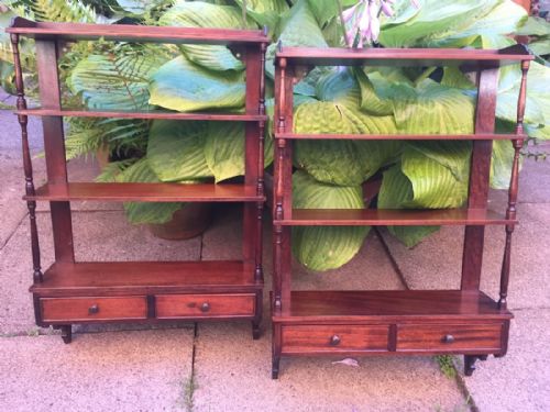 Pair of Early C20th Chippendale Revival Style Mahogany Wall-hanging Display Shelves .