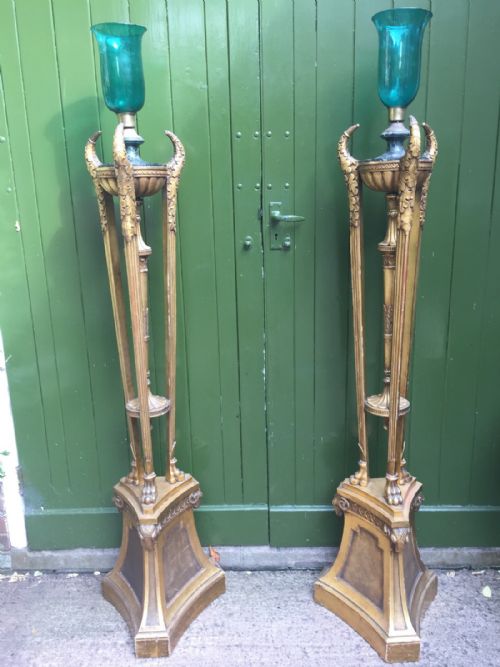 Impressive Pair of Early C20th Giltwood Floor-standing Candle-lamps or Torcheres in the C18th Neo-classical Adam Style.