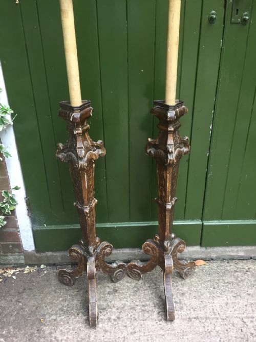fig 1. Pair of C18th Italian gilt-wood altar type candlestick lamps .