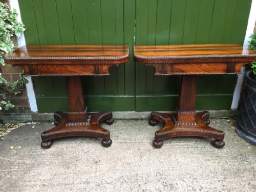 Fine Pair of Early C19th George IV Period Rosewood Fold-over Card Tables in the Manner of Gillows of Lancaster.
