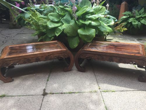 Scarce Matching Pair of Late C19th Chinese Qing Dynasty Carved Hardwood or Hongmu  Low 'Kang' or Opium Style Tables .