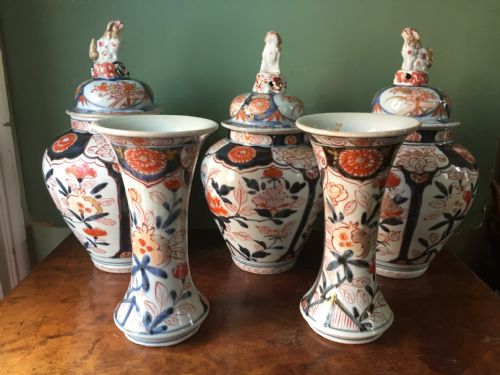 Early C18th Japanese Imari Pattern Composite Garniture of 5 Vases.