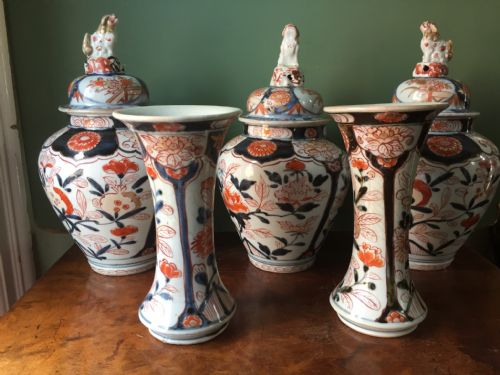 fig 2. Early C18th Japanese Imari pattern composite garniture of 5 vases.