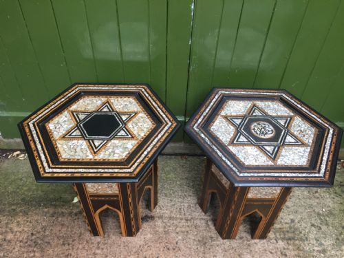 fig 1. Decorative 'matched' pair of late C19th inlaid Syrian hexagonal side tables .