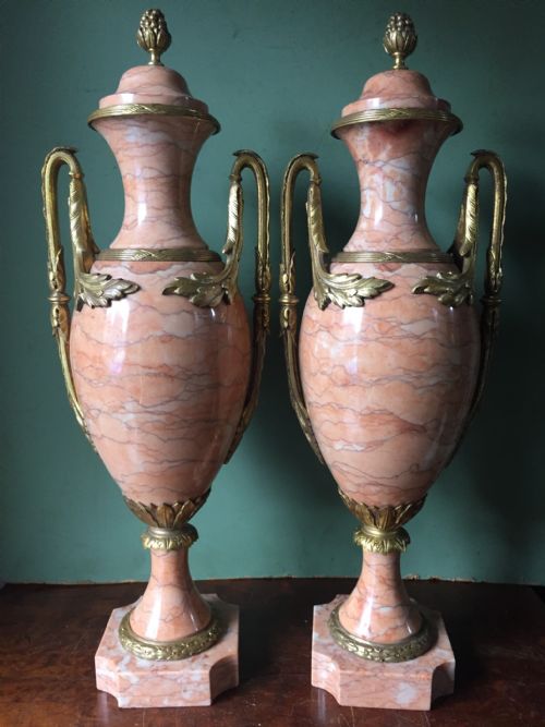 Pair of Late C19th/early C20th French Ormolu-mounted Marble Vases of Louis Xvi Design.
