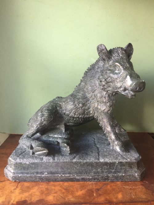 Late C19th Italian Carved 'Grand Tour' Souvenir Carved Serpentine Marble Study of "Il Porcellino' or the Ufizzi Boar .
