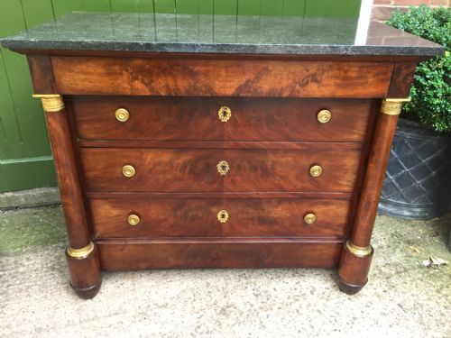 fig 1. Fine quality early C19th French Empire ormolu-mounted mahogany commode with fossilised Belgian marble top.