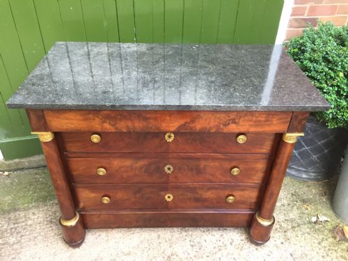fig 2. Fine quality early C19th French Empire ormolu-mounted mahogany commode with fossilised Belgian marble top.