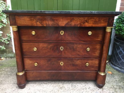 fig 3. Fine quality early C19th French Empire ormolu-mounted mahogany commode with fossilised Belgian marble top.