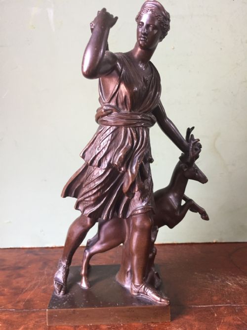 C19th French Bronze 'Grand Tour' Souvenir Statue After the Antique, "Diana the Huntress ".