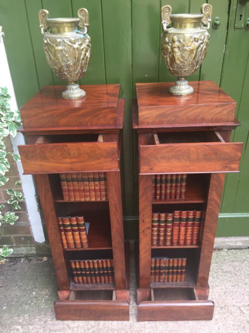 fig 1. Smart pair of early C19th French mahogany pedestal bookcases or side cabinets.