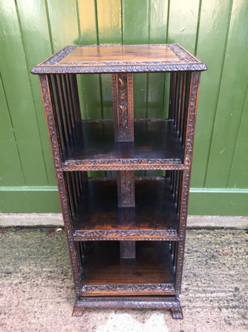 Late C19th Anglo-indian Carved Padouk Revolving Bookcase.