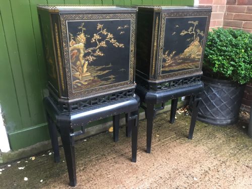 fig 2. Fine and decorative pair of C19th Chinoiserie lacquer cabinets-on-stands.