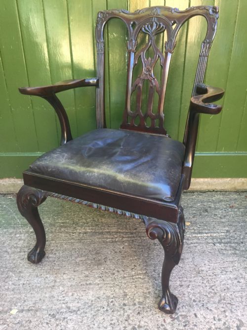 Exceptional Quality C19th Mahogany Armchair in the C18th Chippendale Revival Style .