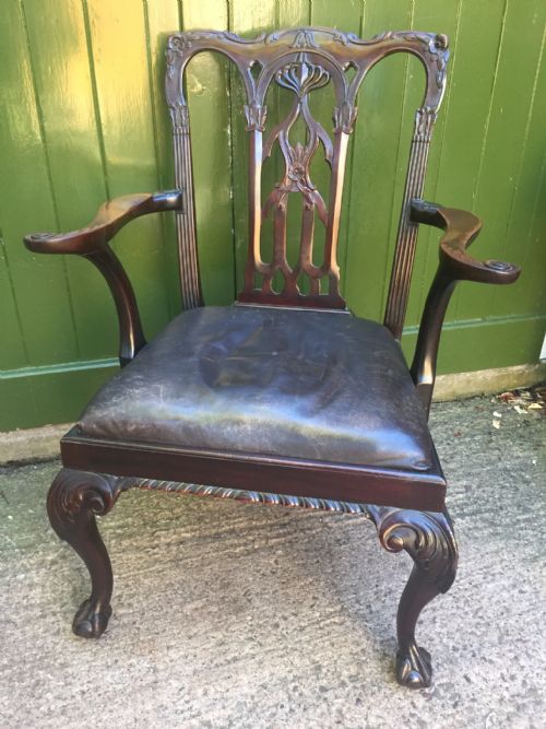 fig 1. Exceptional quality C19th mahogany armchair in the C18th Chippendale revival style .