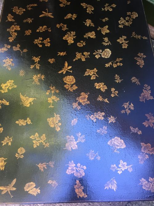 fig 1. Early C20th Chinoiserie style black and gold lacquered low coffee table.