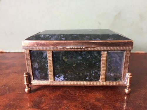 Late C19th/early C20th Austro-hungarian Gilt Brass-framed 'Moss' Agate Panelled Casket.