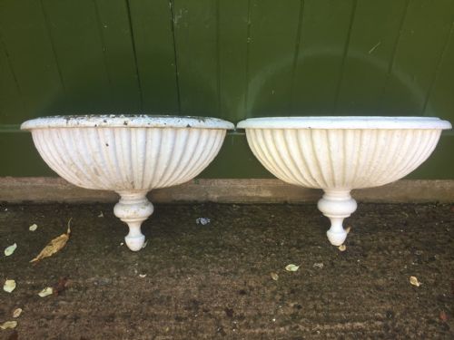 Pair of Early C19th Cast-iron Semi-circular Wall-hanging Planters of Rare Form.