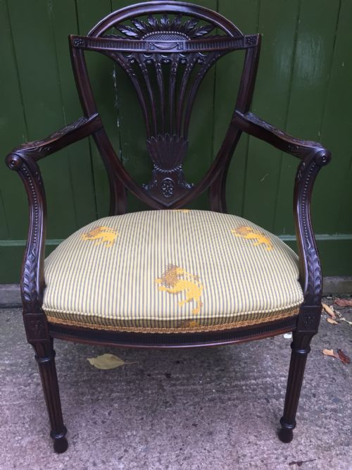 fig 1. Superb quality late C19th carved mahogany framed armchair in the Adam revival style.