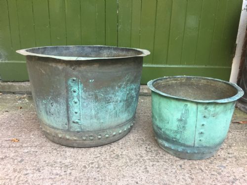 2 Late C19th Copper 'Coppers' of Riveted Construction with Verdigris Patination.
