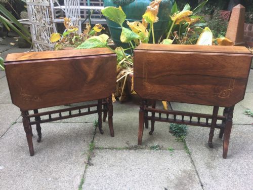 Matched 'Pair' of Late C19th Victorian Period Miniature Inlaid Rosewood Drop-leaf "Sutherland" Tables.