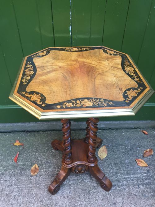 fig 1. Mid C19th walnut and marquetry inlaid occasional or lamp table.